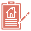 Icon of a clipboard with a house and a pencil for editing.