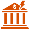 Icon of a classical bank building with pillars and a triangular roof.