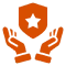 Orange pixel art flower with a green stem and leaves.